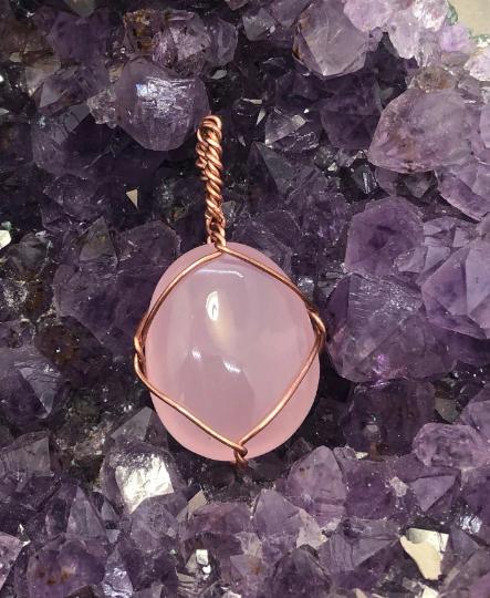 rose quartz pendant copper