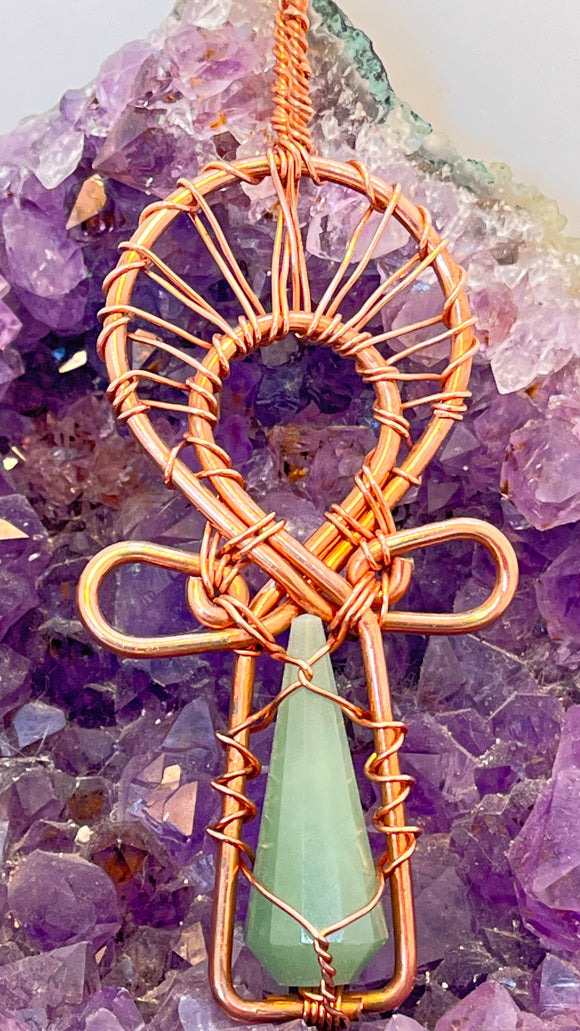 rose, quartz, ankh, crystal, pendant, necklace, love, stone