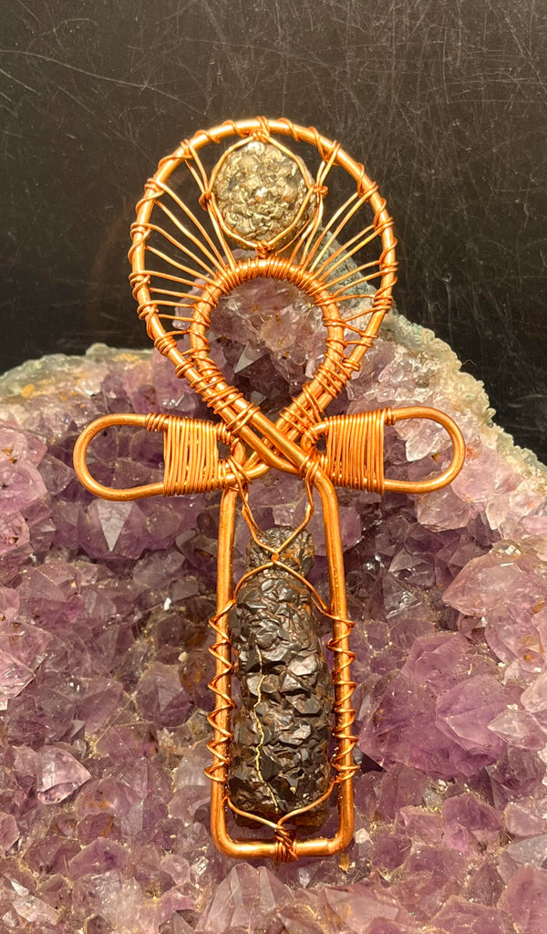 prophecy stone with golden prophecy stone marcasite pyrite copper crystal ankh