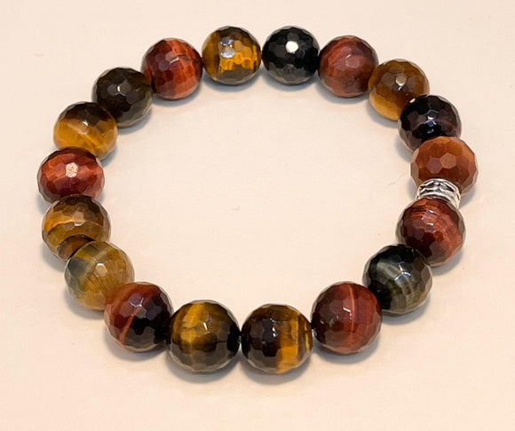 10mm Faceted Tricolor Tigers Eye Stretchy Bracelet - Infinite Treasures, LLC