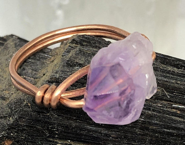 Amethyst Nodule from Madagascar Copper Bead Ring - Infinite Treasures, LLC