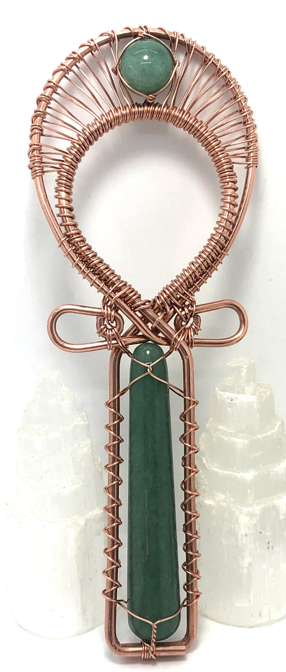 Green Aventurine Copper Handheld Ankh - Infinite Treasures, LLC