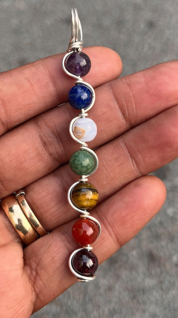 Chakra Gemstone Sterling Silver Wirewrapped Pendant Necklace - Infinite Treasures, LLC