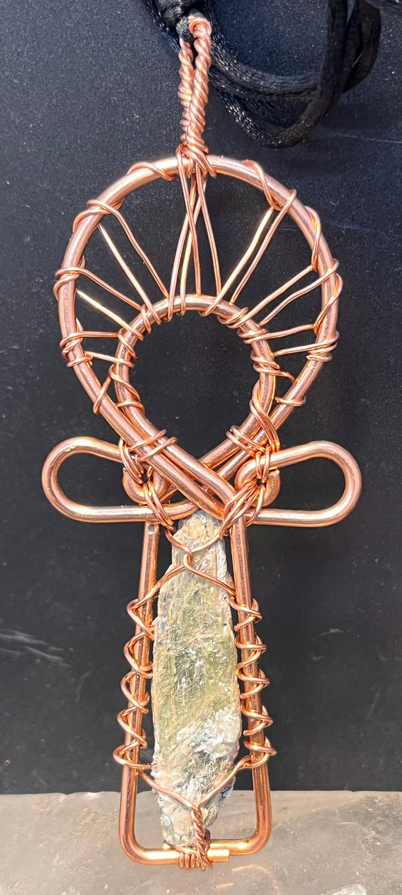 Green Kyanite Copper Ankh Necklace Pendant - Infinite Treasures, LLC