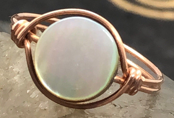 Black Mother of a Pearl Copper Bead Ring - Infinite Treasures, LLC