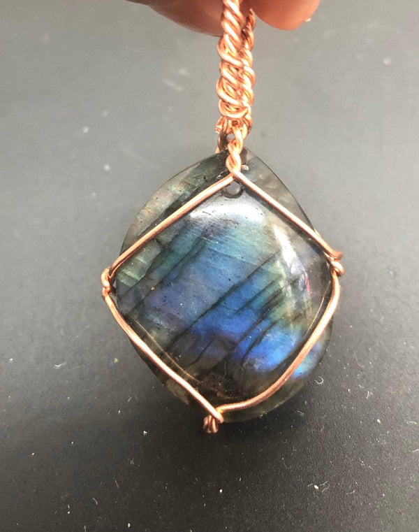 Natural Labradorite Crystal Copper Pendant - Infinite Treasures, LLC