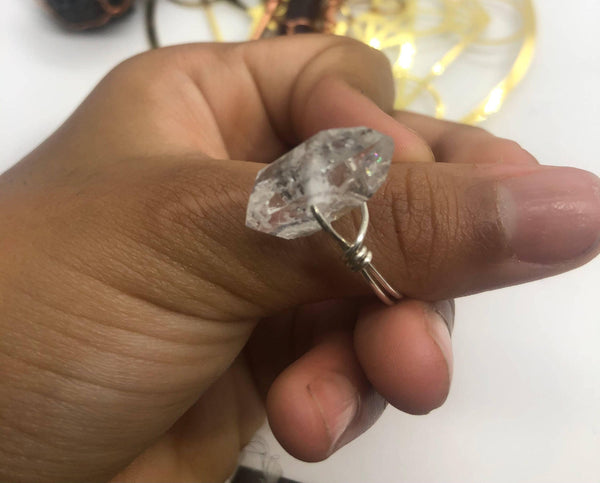 Herkimer Diamond on Sterling Silver Handmade bead ring - Infinite Treasures, LLC