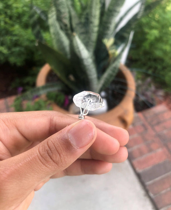 Herkimer Diamond on Sterling Silver Handmade bead ring - Infinite Treasures, LLC