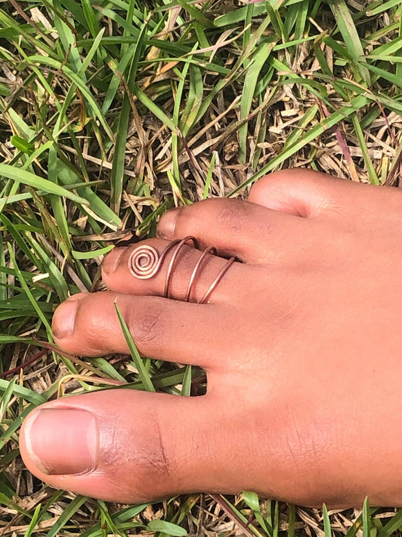 Adjustable Spiral Toe Ring Lock Adornment Copper or Brass Handmade - Infinite Treasures, LLC