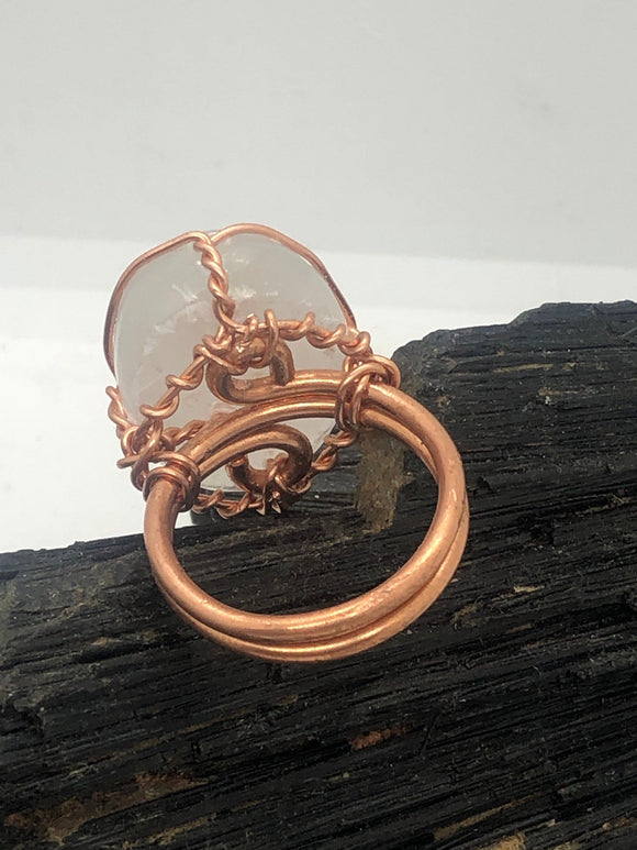 Moroccan Selenite  Crystal Copper Wirewrapped Ring by Infinite Treasures,LLC - Infinite Treasures, LLC