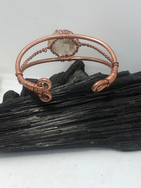 Herkimer Diamond Single Handmade Copper Wirewrapped Bangle Bracelet - Infinite Treasures, LLC