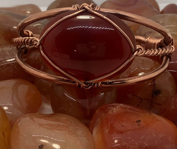 Carnelian  Copper Bracelet Wire wrapped Handmade - Infinite Treasures, LLC