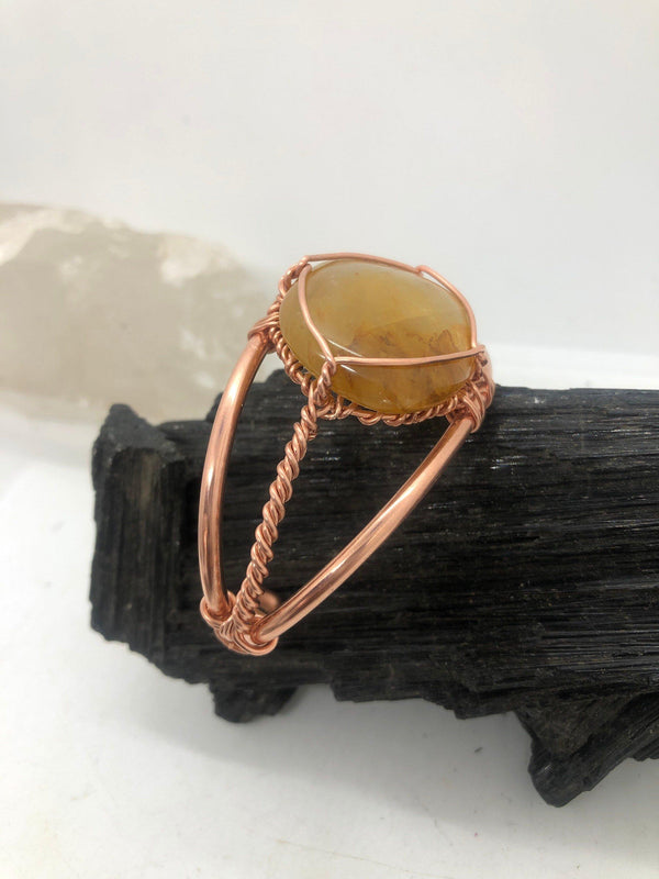 Golden Healer Quartz Crystal Copper Bracelet Wire wrapped Handmade - Infinite Treasures, LLC