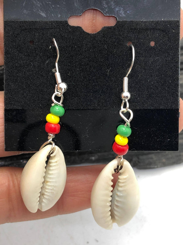 Gemstone and Cowrie Shell Sterling Silver Hooks Drop Dangle Earrings - Infinite Treasures, LLC