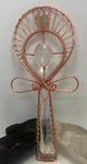 Lemurian Quartz Crystal with Moroccan Herkimer Diamond Handheld Ankh Coptic Cross Copper Hand Made - Infinite Treasures, LLC