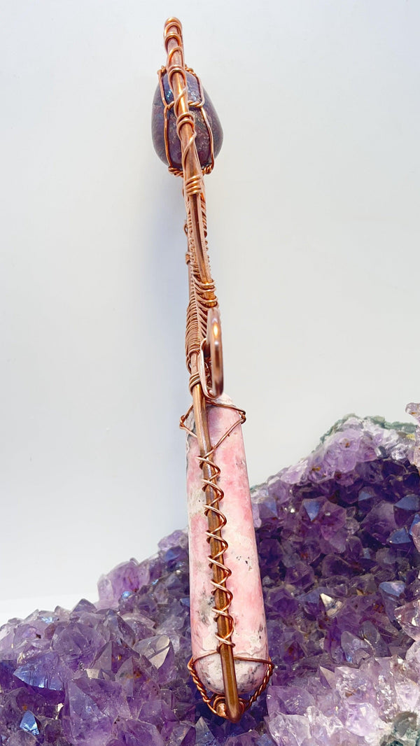 Rhodochrosite and Ruby Egg Handheld Ankh - Infinite Treasures, LLC