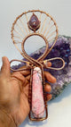 Rhodochrosite and Ruby Egg Handheld Ankh - Infinite Treasures, LLC