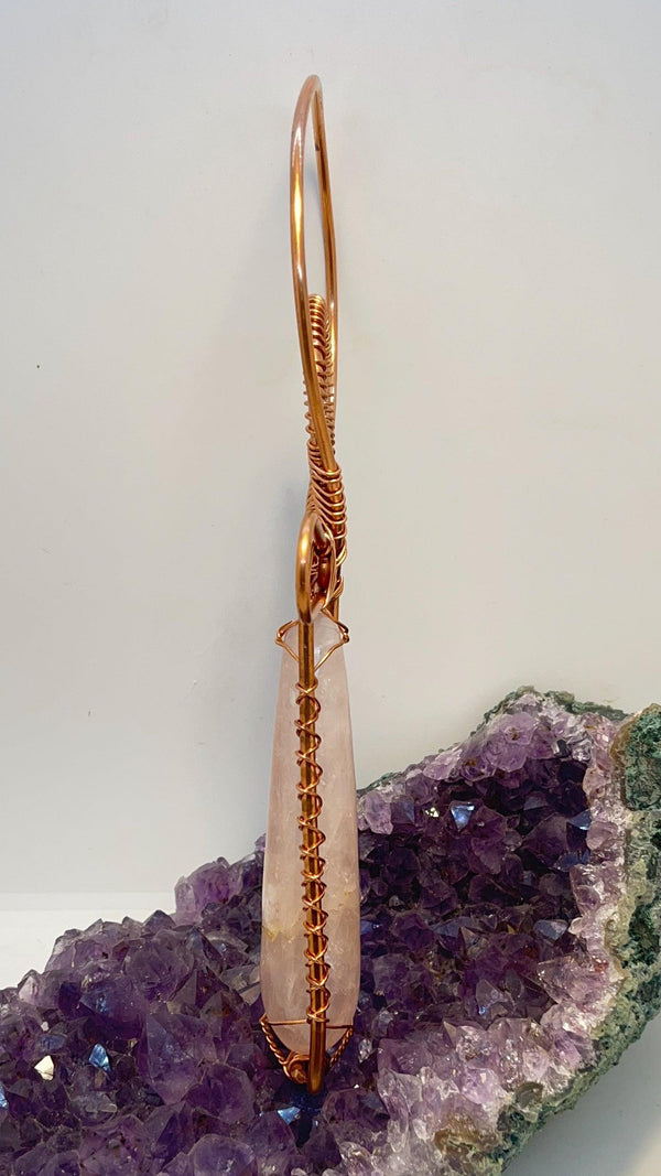 Rose Quartz Copper Handheld Ankh - Infinite Treasures, LLC