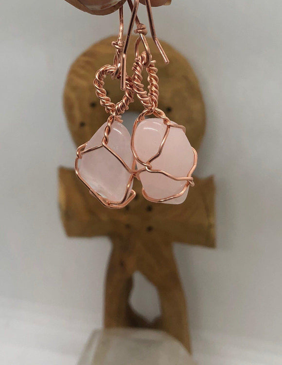 Gemstone Copper Wirewrapped Drop Dangle Earrings - Infinite Treasures, LLC