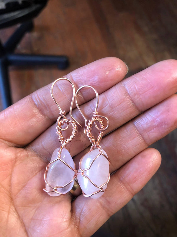 Gemstone Copper Wirewrapped Drop Dangle Earrings - Infinite Treasures, LLC