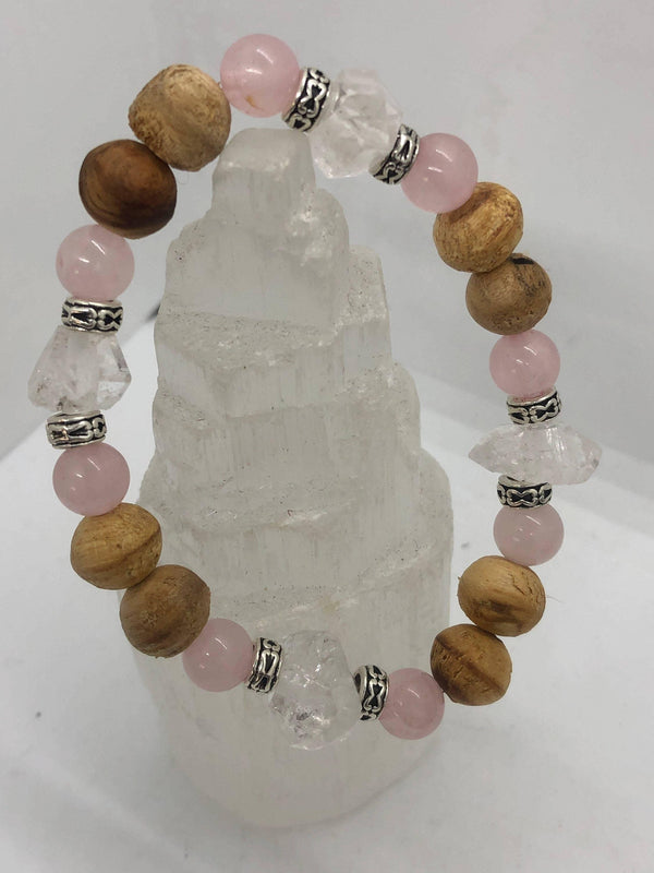 Rose Quartz & Herkimer Diamond Stretchy Bracelet - Infinite Treasures, LLC