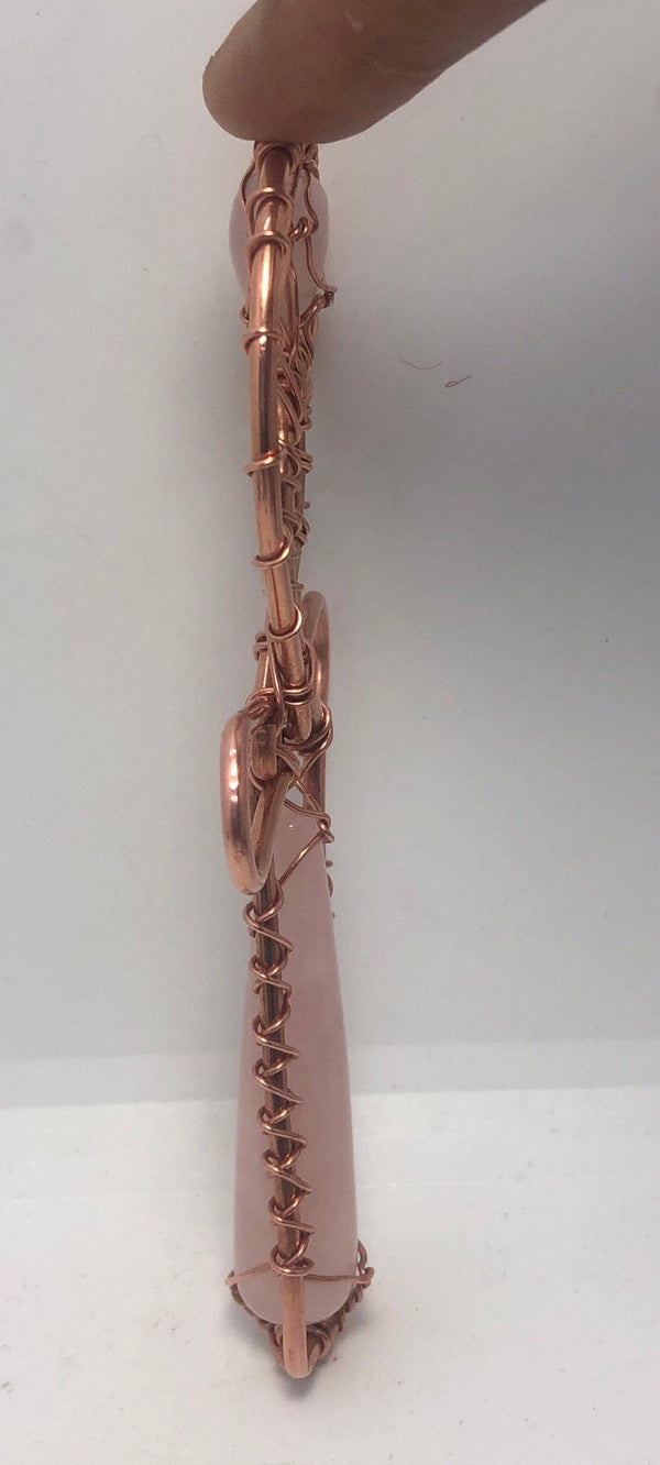 Rose Quartz Wand and Heart Copper Pocket Ankh 5 1/2 x 2 1/2 inch Egyptian Kemetic Ankh - Infinite Treasures, LLC