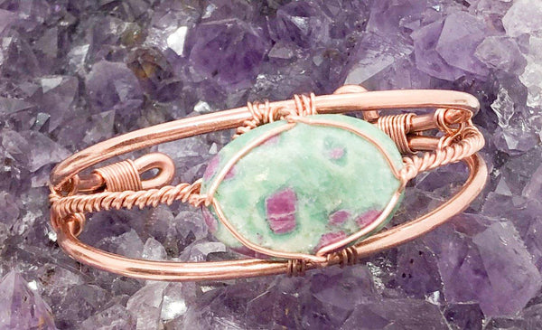 Ruby Zoisite Crystal Copper Bracelet Wire wrapped Handmade - Infinite Treasures, LLC