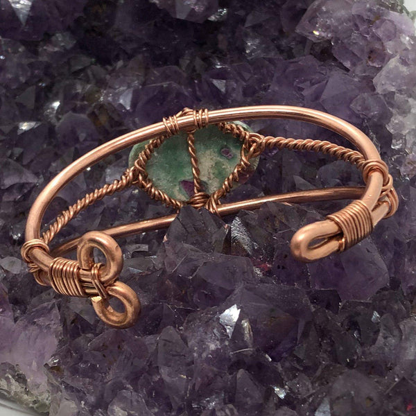 Ruby Zoisite Crystal Copper Bracelet Wire wrapped Handmade - Infinite Treasures, LLC