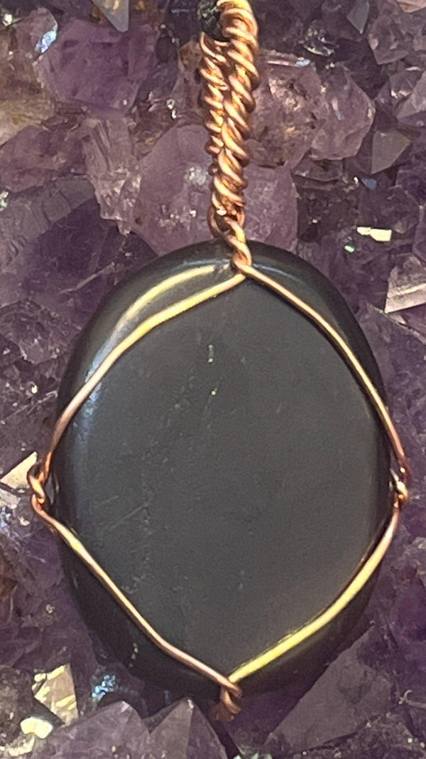 Shungite Copper Wirewrapped Pendant 1.75 inch - Infinite Treasures, LLC