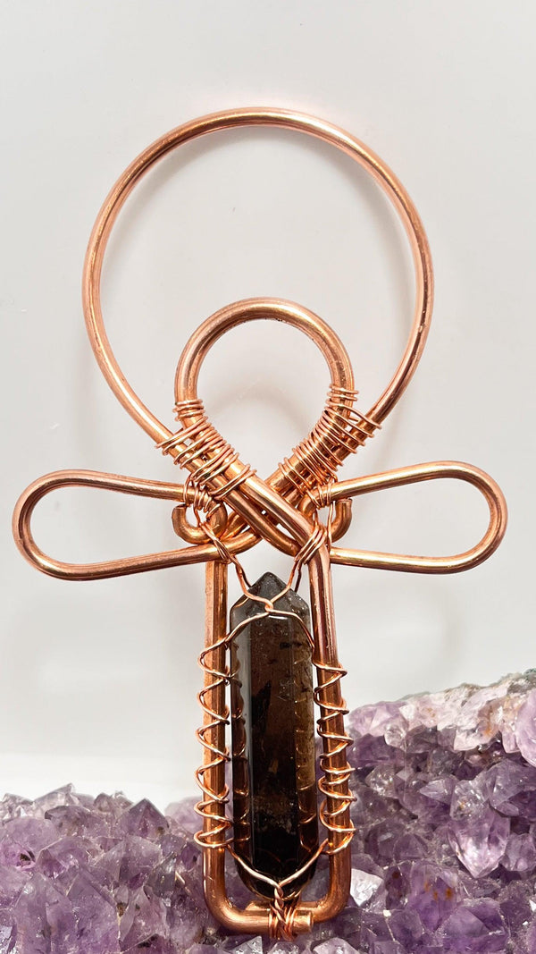 Smoky or Clear Quartz Crystal POCKET Ankh - Infinite Treasures, LLC