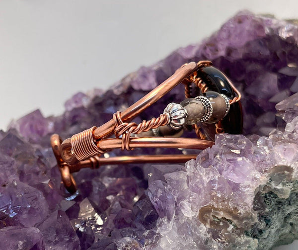 Smoky Quartz with Smoky Quartz Side Stones  Crystal Copper Bracelet Wire wrapped Handmade - Infinite Treasures, LLC