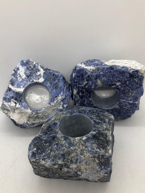 Sodalite Crystal Quartz Candle Holder Geode Rough Crystal Mineral Specimen price per stone - Infinite Treasures, LLC