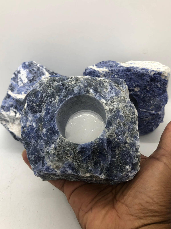 Sodalite Crystal Quartz Candle Holder Geode Rough Crystal Mineral Specimen price per stone - Infinite Treasures, LLC