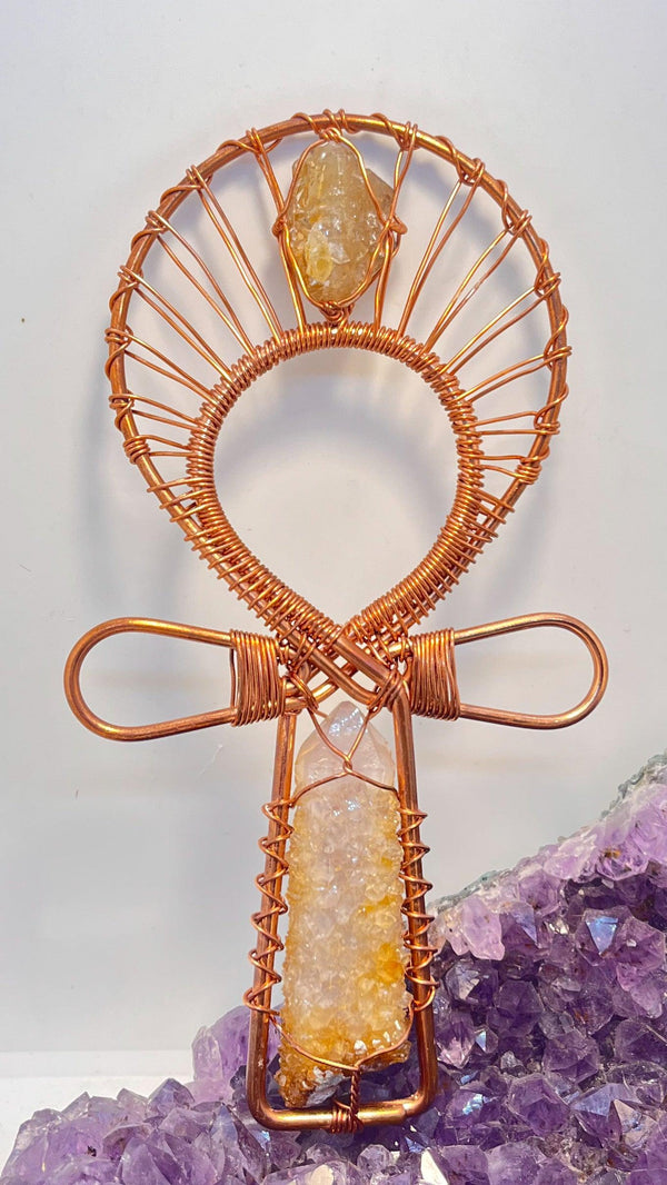 South African Ametrine Spirit Quartz and Cerrusite Copper Ankh - Infinite Treasures, LLC