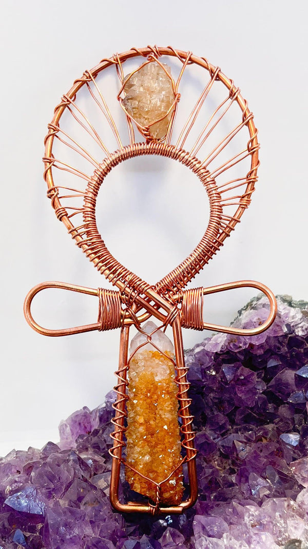 South African Ametrine Spirit Quartz and Cerrusite Copper Ankh - Infinite Treasures, LLC