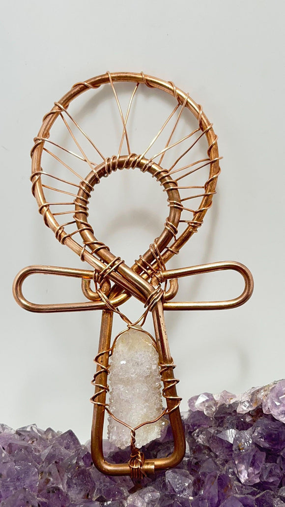 south african cactus spirit quartz amethyst citrine crystal copper wirewrappedankh