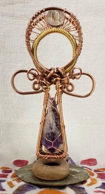 Third eye opener Ankh Crystal Amethyst with Clear Crystal Sphere - Infinite Treasures, LLC