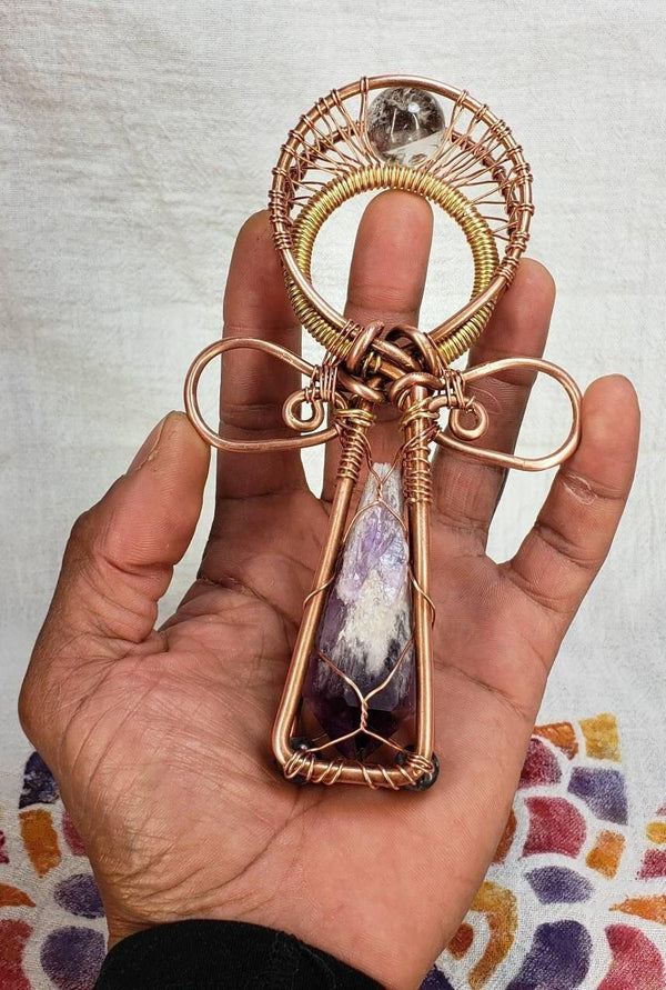 Third eye opener Ankh Crystal Amethyst with Clear Crystal Sphere - Infinite Treasures, LLC