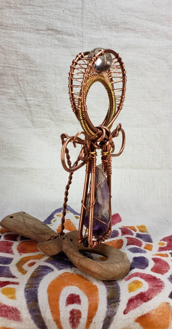 Third eye opener Ankh Crystal Amethyst with Clear Crystal Sphere - Infinite Treasures, LLC