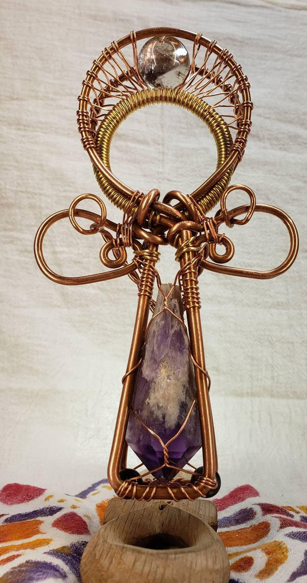 Third eye opener Ankh Crystal Amethyst with Clear Crystal Sphere - Infinite Treasures, LLC