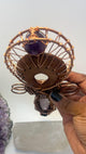 Cherry Wood Double Terminated Vera Cruz Amethyst and Prophecy Stone Handheld Copper Ankh - Infinite Treasures, LLC